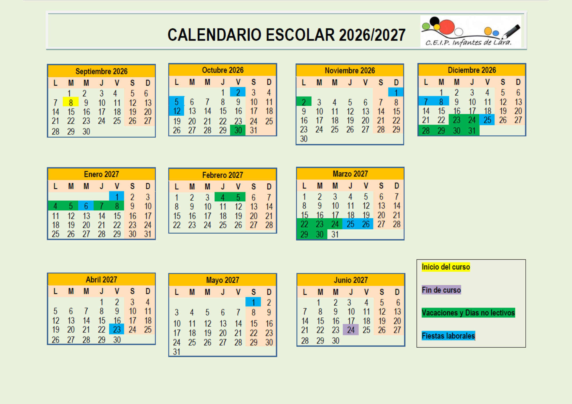 Calendario curso 26-27